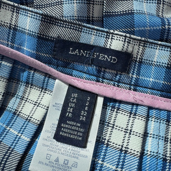 Lands' End Blue Black White Plaid Pleated A-Line Knee Skirt 2 - Picture 3 of 3